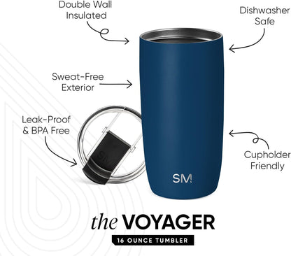Simple Modern Voyager Tumbler with Flip Lid | Travel Coffee Mug | Insulated Stainless Steel Cold Brew Iced or Hot Coffee Cup | Gifts for Women Men Her Him | 16oz, Almond Birch