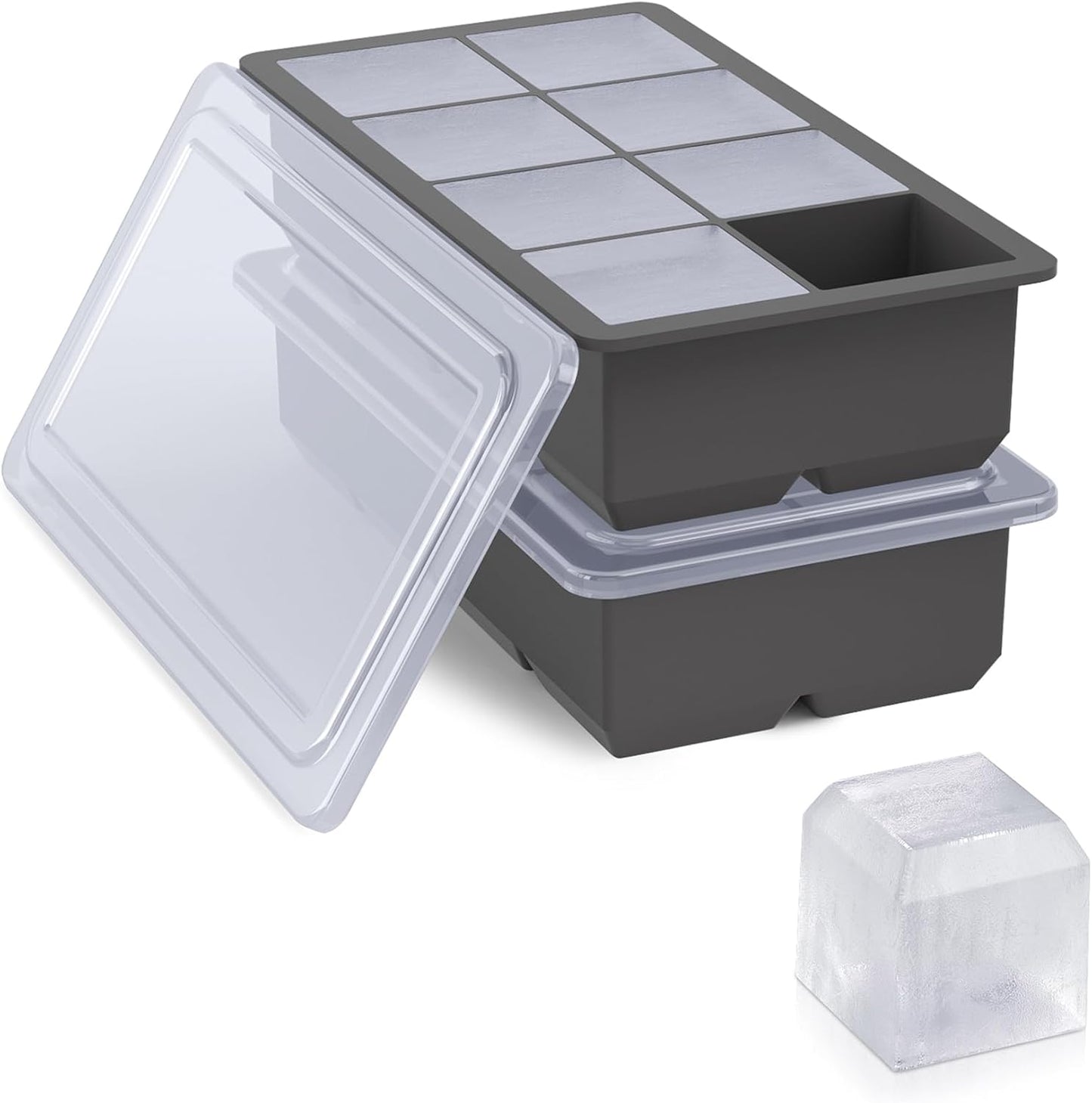 Bangp Large Ice Cube Tray for Whiskey,2 Pack Stackable Big Ice Cube Molds Make 16 Big Whiskey Ice Cubes,Easy Release Square Ice Cube Maker for Cocktails,Whiskey,Soups and Frozen Treats