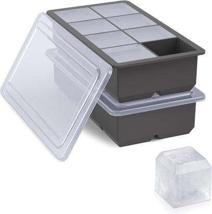 Bangp Large Ice Cube Tray for Whiskey,2 Pack Stackable Big Ice Cube Molds Make 16 Big Whiskey Ice Cubes,Easy Release Square Ice Cube Maker for Cocktails,Whiskey,Soups and Frozen Treats