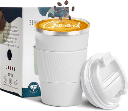 YINBAOGE Insulated Travel Coffee Mug, Spill & Leak Proof, Portable To Go Camping Stainless Steel Coffee Tumbler, Reusable Thermal Coffee Cup with Lid for Hot & Cold Drinks (Black, 12 OZ)