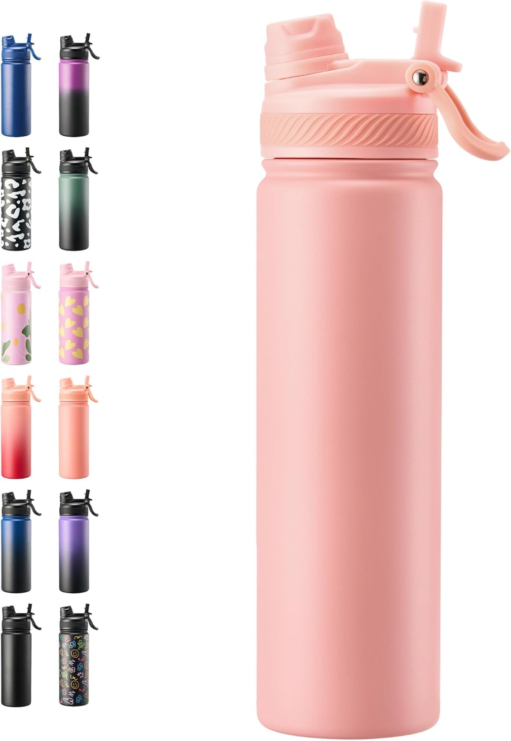 Fijinhom 18 oz Insulated Water Bottle, 2-in-1 Straw and Spout Lid Stainless Steel Thermos, Leak-Proof, Double Wall Vacuum Flask, Keep Cold 24H for Outdoor, Sports, Travel, School (Black)