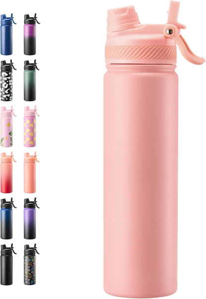 Fijinhom 18 oz Insulated Water Bottle, 2-in-1 Straw and Spout Lid Stainless Steel Thermos, Leak-Proof, Double Wall Vacuum Flask, Keep Cold 24H for Outdoor, Sports, Travel, School (Black)