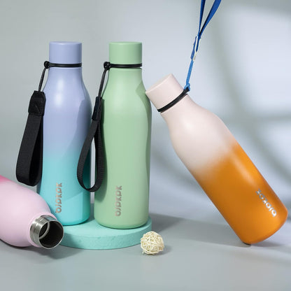 BJPKPK Insulated Water Bottles, 18 oz Stainless Steel Metal Water Bottle with Strap, BPA Free Leak Proof Jugs, Mugs, Flasks, Reusable Thermal Flasks for Sports & Travel, Black - Colors A