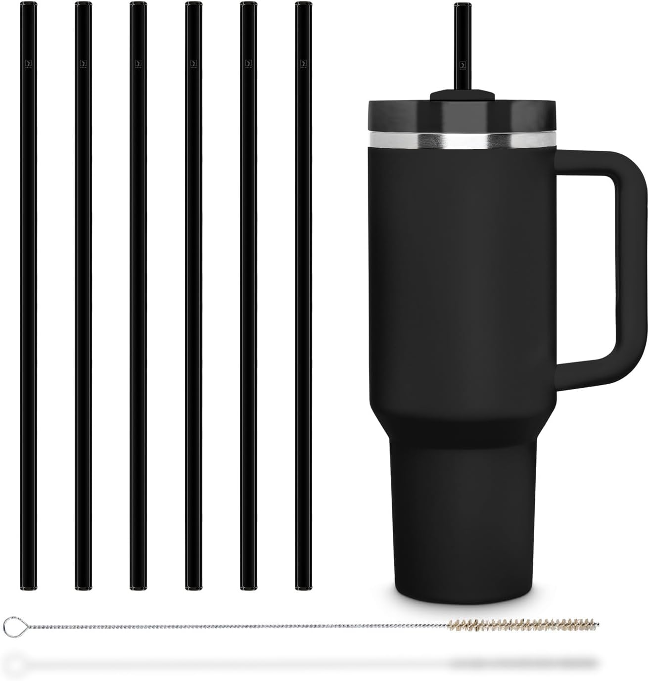Halm Glass Straws - 6 Long 12 inch Bent Stanley Cup Replacement Drinking Straws + Plastic-Free Cleaning Brush - Perfect for Bottles & Quencher - Made in Germany - Dishwasher Safe - Eco-Friendly