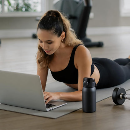 Insulated Water Bottle 24 oz with Dustproof Lid, Carry Handle & Tea Infuser, BPA-Free & Leakproof, Stainless Steel Water Bottles Ideal for Fitness, Hiking, Office & Outdoor Use (Black)