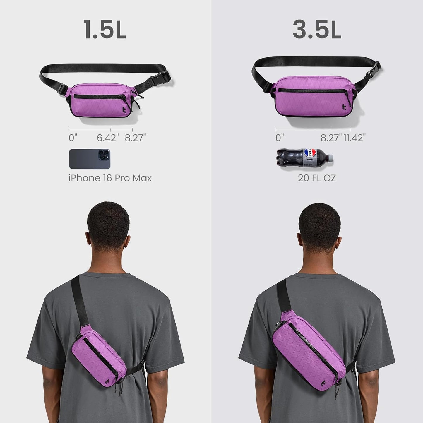 tomtoc 3.5L Sling Bag with RFID Blocking, Crossbody Bag Chest Shoulder Pack for Men and Women, Water-resistant Lightweight Casual Waist Fanny Pack for Travel/Daily Use