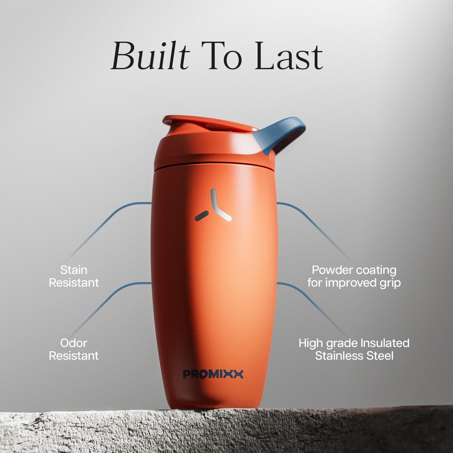Promixx Pursuit Insulated Shaker Bottle – 18oz Double-Wall Stainless Steel Protein Mixer with Snap-Fit Agitator for Smooth Ice-Cold Shakes – Leak-Proof Gym Shaker Cup for Fitness – Midnight Blue