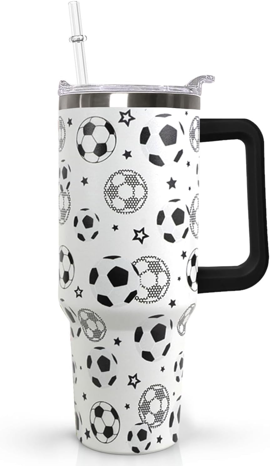 Ceovfoi 40 oz Pickleball Coffee Mug Vacuum Insulated Travel Tumbler with Handle, Lid & Straw - Perfect Pickleball Gifts for Players, Coaches, Lovers | Pickleball Accessories