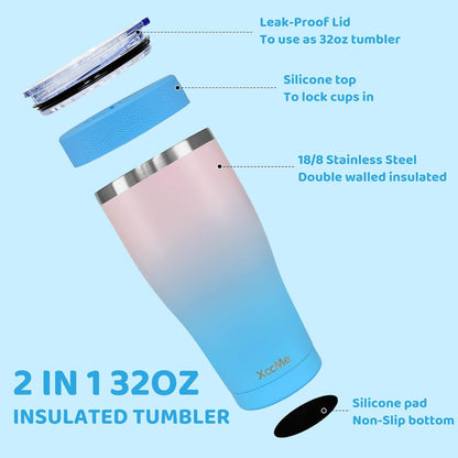 Universal Iced Coffee Sleeve,32oz Double Wall Stainless Steel Insulator Fits 16-32oz Starbucks/Dunkin/McDonalds Cups,Reusable Iced Coffee Cup Holder,Leak-Proof Tumbler for Hot,Cold Drink