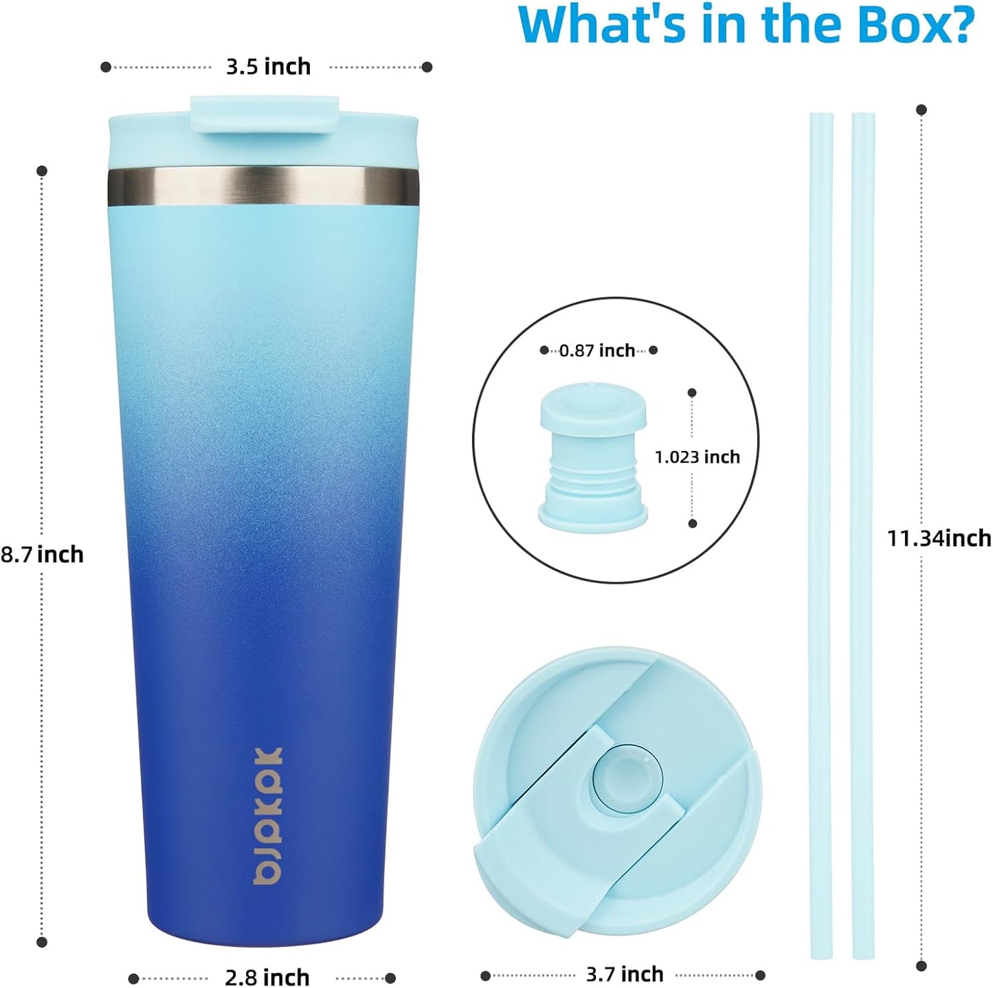 BJPKPK 22oz Insulated Tumbler With lid And Straw Stainless Steel Tumblers Travel Coffee Mug Reusable Thermal Cup,Sky