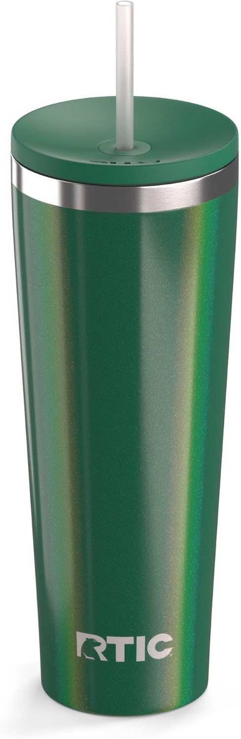 RTIC 20oz Everyday Tumbler Insulated Stainless Steel Portable Travel Coffee Cup with Straw, Ceramic Lining, Spill-Resistant Lid, BPA-Free, Hot and Cold Drink, Beach