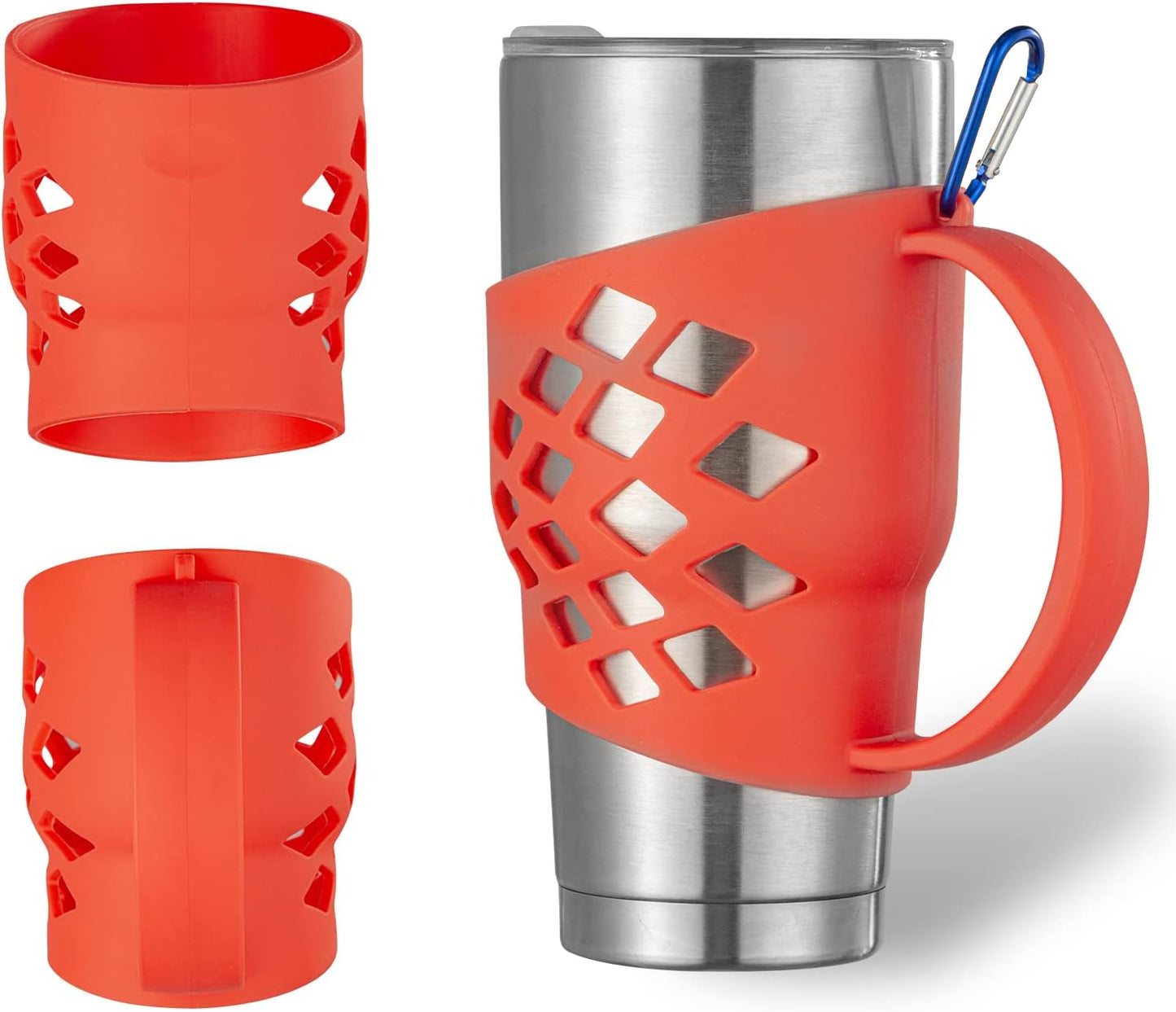 Handle for YETI 30 oz Tumbler – Anti-Slip 3mm Thickened Silicone Sleeve with Reinforced Grip & Carabiner Hole, Durable Protective Cover for 30 oz Insulated Cups, For YETI Rambler 30oz Tumbler(Black)