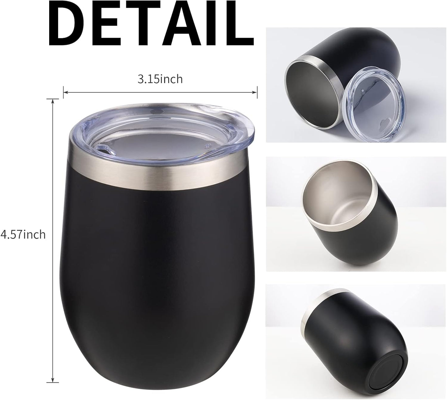 12oz/4 Pack Wine Tumbler Glasses with Lid Stemless Double Wall Vacuum Stainless Steel Travel Tumbler Keeping Cold & Hot for Wine,Coffee,Cocktails,Drinks-Family and Gifts (Multi color-dark)
