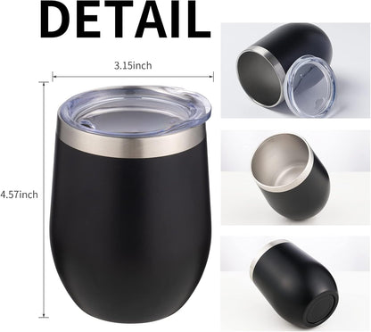 12oz/4 Pack Wine Tumbler Glasses with Lid Stemless Double Wall Vacuum Stainless Steel Travel Tumbler Keeping Cold & Hot for Wine,Coffee,Cocktails,Drinks-Family and Gifts (Multi color-dark)
