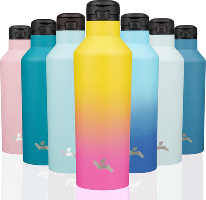 Konokyo Insulated Water Bottle with Straw,25 OZ Double Wall Vacuum Stainless Steel Water Flask with 2 Lids,Black