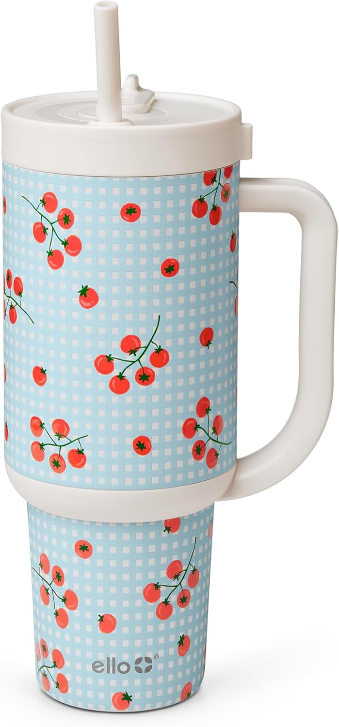 Ello Oasis 40 oz Tumbler with Handle & Retracting Straw | Reusable Insulated Stainless Steel Cup 100% Leakproof, Gifts for Teens Women Men | Keeps cold for 24 Hours, Cup Holder Friendly, Daisies