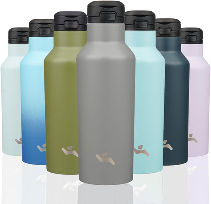 Konokyo Insulated Water Bottle with Straw,25 OZ Double Wall Vacuum Stainless Steel Water Flask with 2 Lids,Black