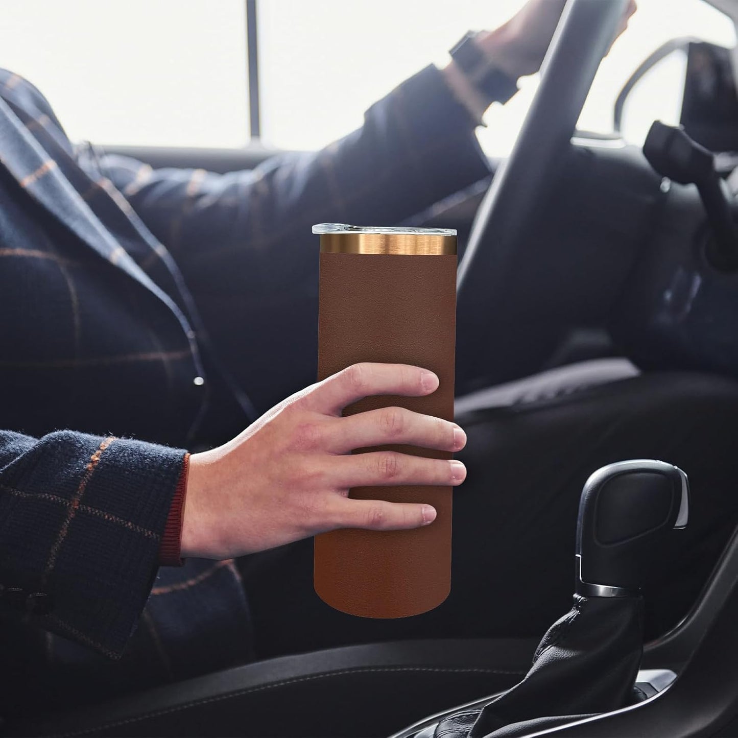 20 oz Skinny Tumblers Bulk, Stainless Steel Insulated Tumbler with Lids and Straws, Slim Double Wall Powder Coated Travel Coffee Mugs Reusable Cup for Hot Cold Drinks (Black,1 pack)