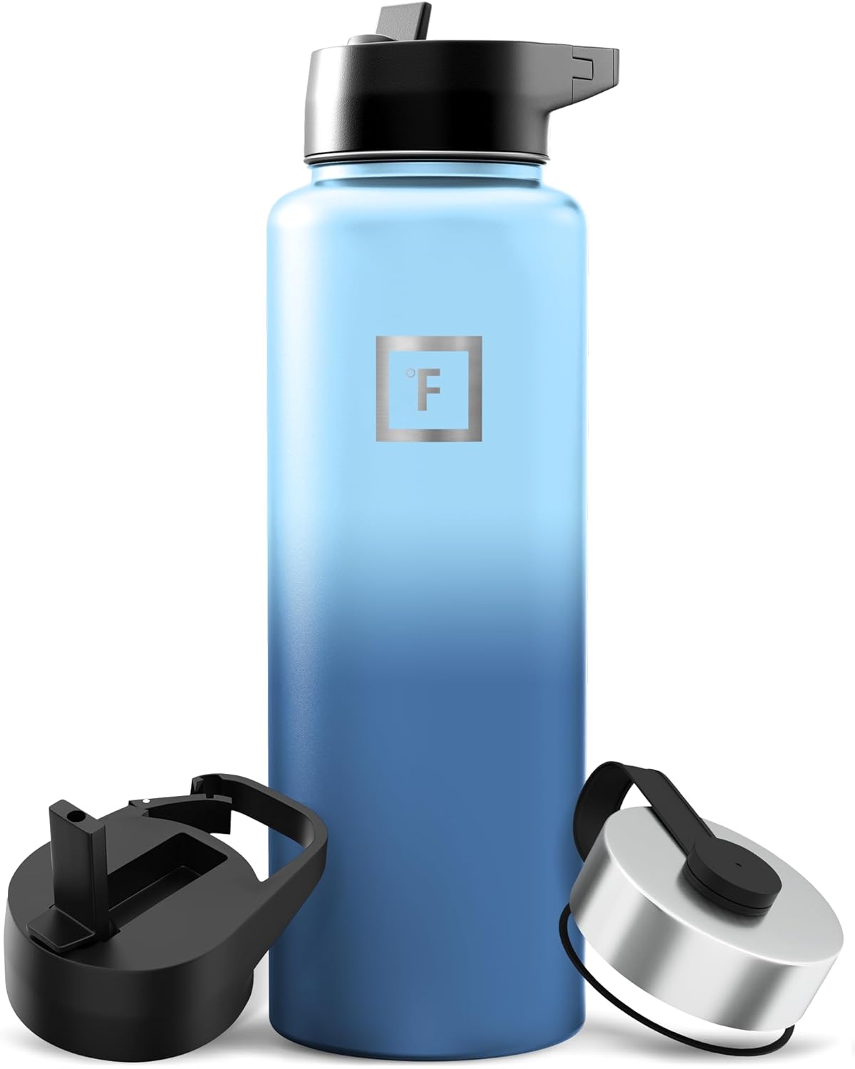 IRON °FLASK Camping & Hiking Hydration Flask with Straw, Wide Mouth Insulated Stainless Steel Sports Water Bottle - 40 oz Midnight Black