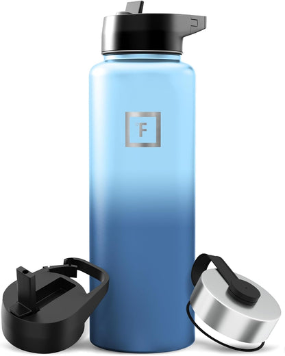 IRON °FLASK Camping & Hiking Hydration Flask with Straw, Wide Mouth Insulated Stainless Steel Sports Water Bottle - 40 oz Midnight Black