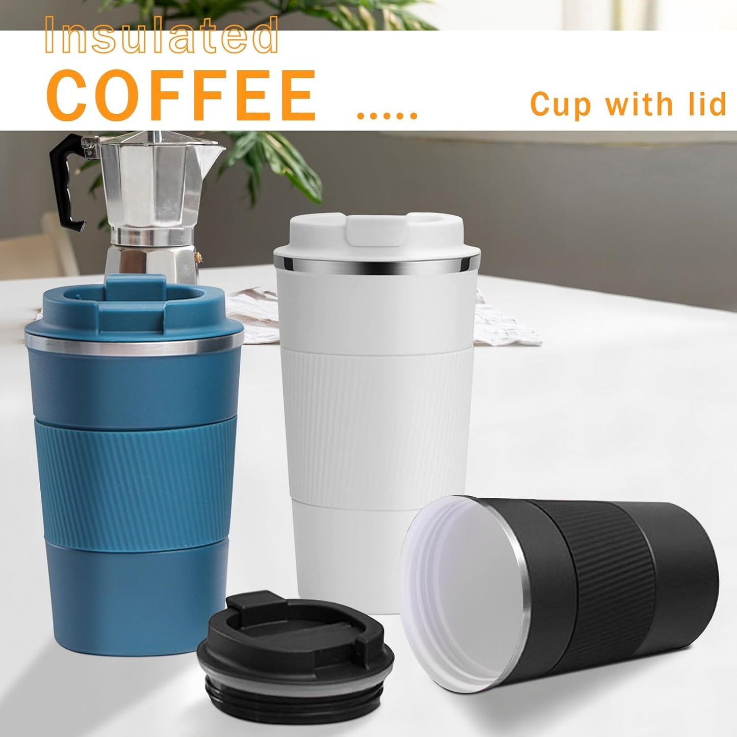 YINBAOGE Insulated Travel Coffee Mug, Spill & Leak Proof, Portable To Go Camping Stainless Steel Coffee Tumbler, Reusable Thermal Coffee Cup with Lid for Hot & Cold Drinks (Black, 12 OZ)
