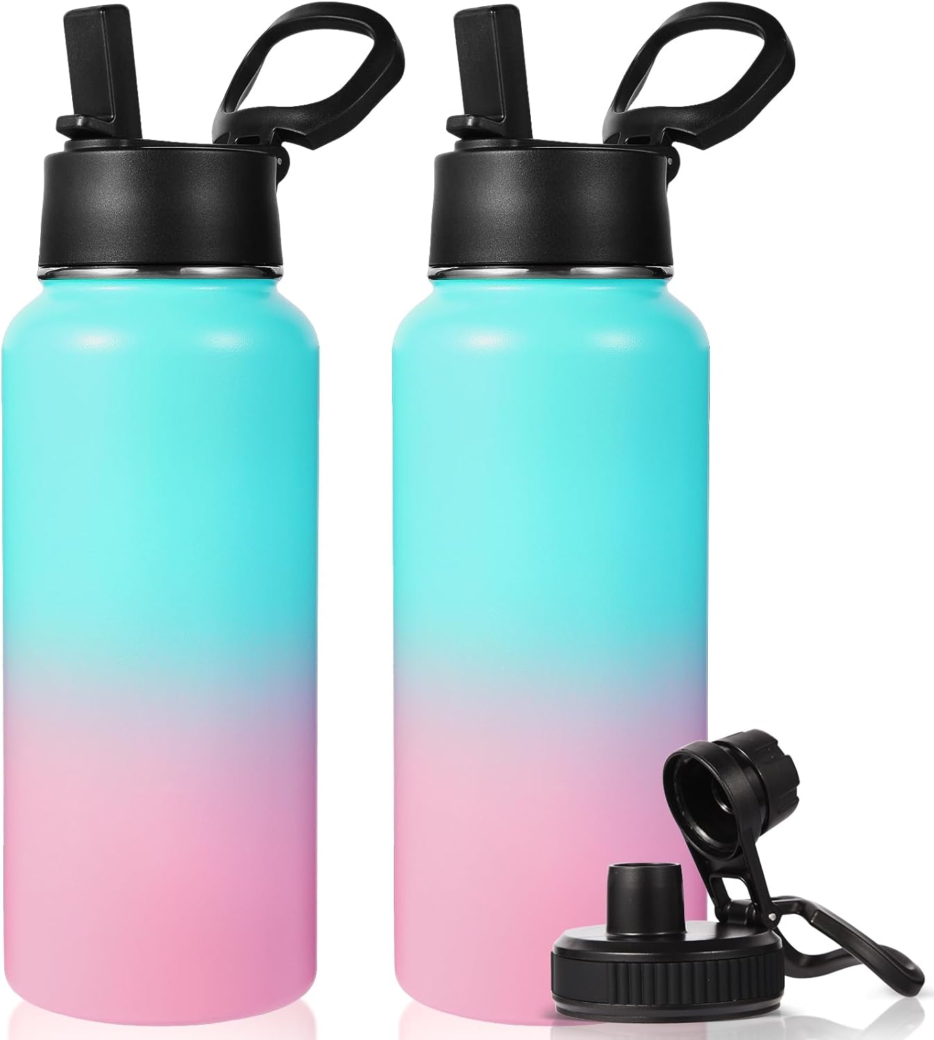 Neihepal 32 oz Insulated Water Bottle with 2 Lids (Straw & Spout Lid), 18/8 Stainless Steel Double Wall Water Bottles for Gym, Travel, Camping, Sports (Silver,1 Pack)