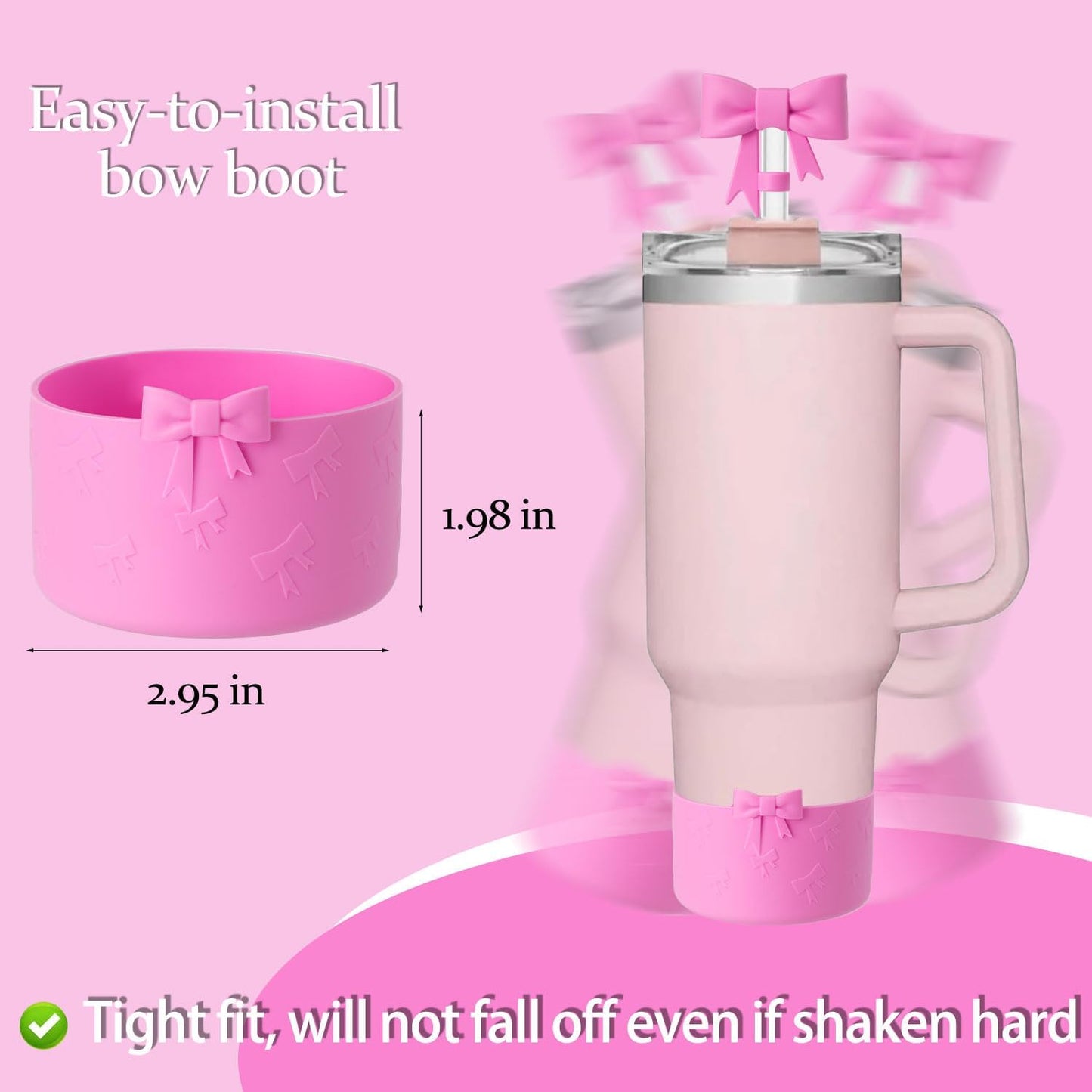 Bow Silicone Protective for Stanley Boot for 20/30/40Oz, 2 Pack for Stanley Cup Accessories Compatible 12-24Oz for Hydroflask Boot and More (Pink Set)