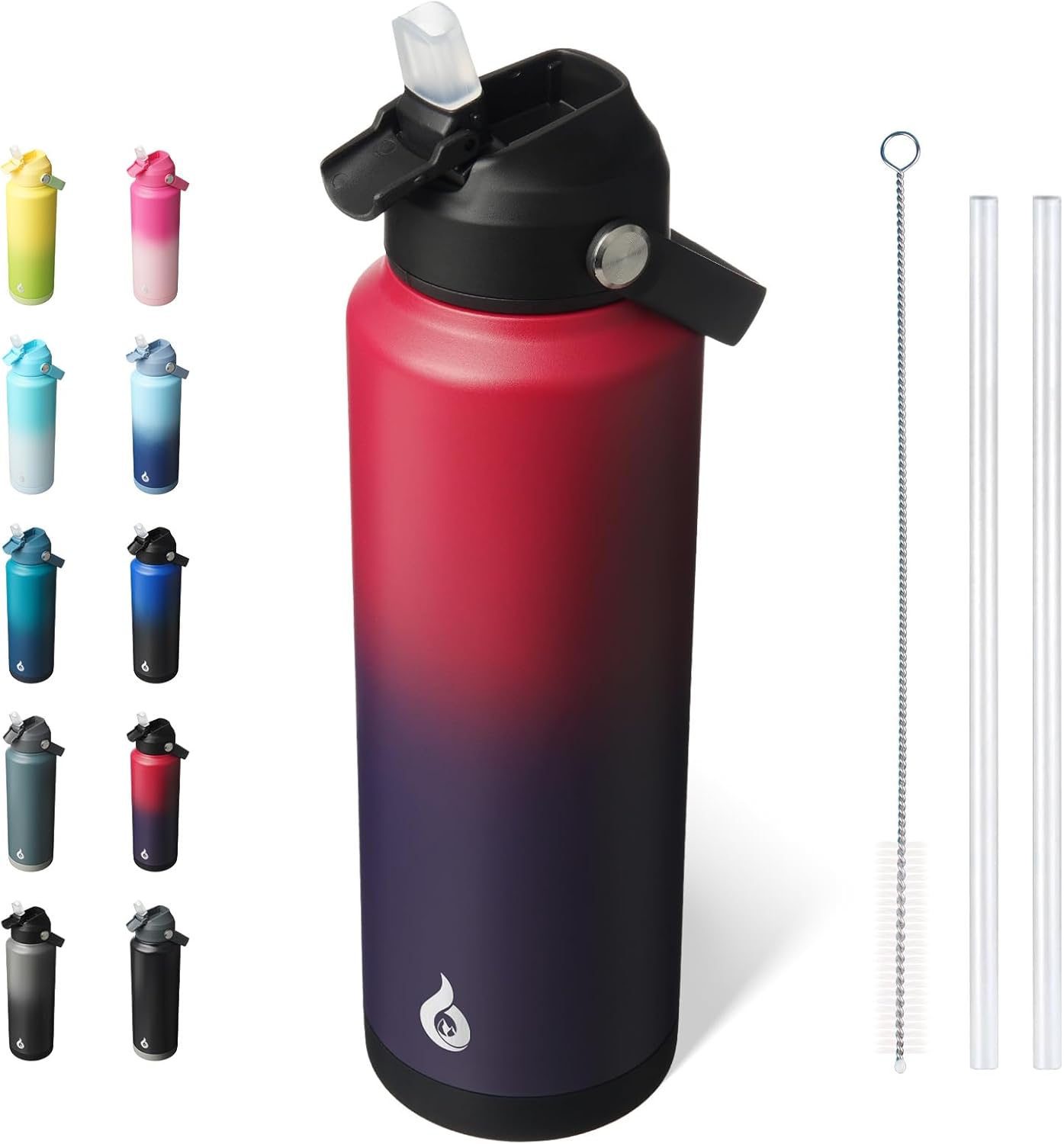 BJPKPK Insulated Water Bottle with Straw Lid, 18oz Thermo Water Bottles with Soft Nozzle, Flex Handle & Non-slip Boot, BPA Free Leak Proof Stainless Steel Metal Thermo, Tumblers, Cups,Sea Salt