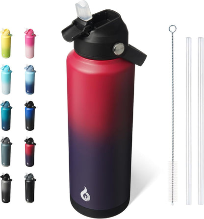 BJPKPK Insulated Water Bottle with Straw Lid, 18oz Thermo Water Bottles with Soft Nozzle, Flex Handle & Non-slip Boot, BPA Free Leak Proof Stainless Steel Metal Thermo, Tumblers, Cups,Sea Salt