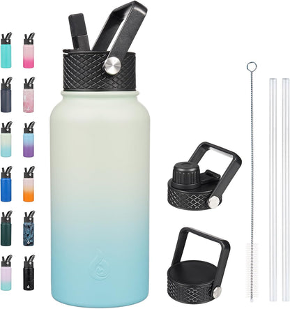 BJPKPK Insulated Water Bottles with Straw Lid, 40oz Stainless Steel Water Bottles with 3 Lids, BPA Free Leakproof Thermo, Tumblers, Cups for Sports, Gym- Midnight - Colors A