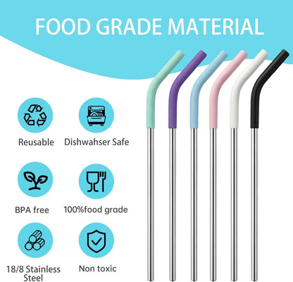 Replacement Straws for 40oz Stanley Tumblers,4 Pack Metal Straws Reusable Compatible with 40oz Cup,12" Extra Long Stainless Steel Straw with Silicone Tips,Cleaner Brush and Tumbler Brush