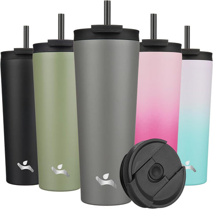 Konokyo 30 OZ Insulated Tumbler with Lid and 2 Straws Stainless Steel Water Bottle Vacuum Travel Mug Coffee Cup,Pastel Sunset