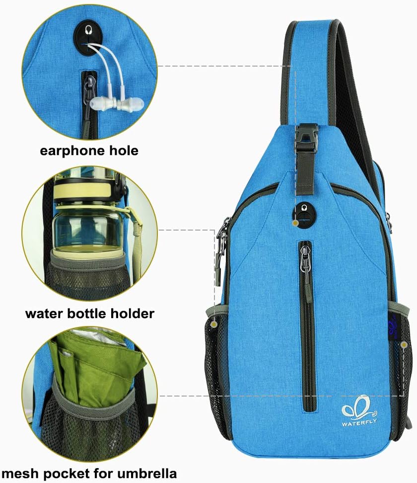 WATERFLY Crossbody Sling Backpack Sling Bag Travel Hiking Chest Bag Daypack (Black)