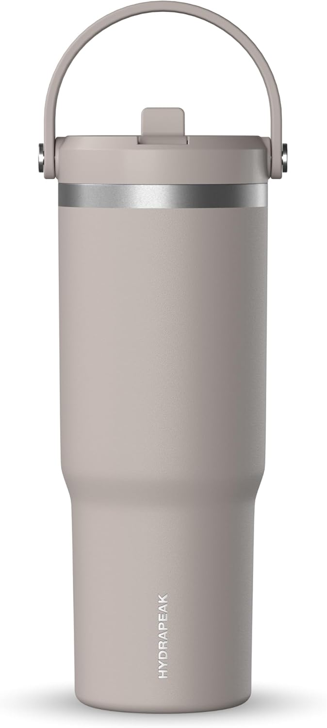 Hydrapeak Nomad 32oz Insulated Stainless Steel Travel Tumbler with Handle & Straw Lid, Leakproof, Cupholder Friendly, Keeps Drinks Cold 24 Hours, Reusable Bottle for Daily Hydration (Pale Sage)