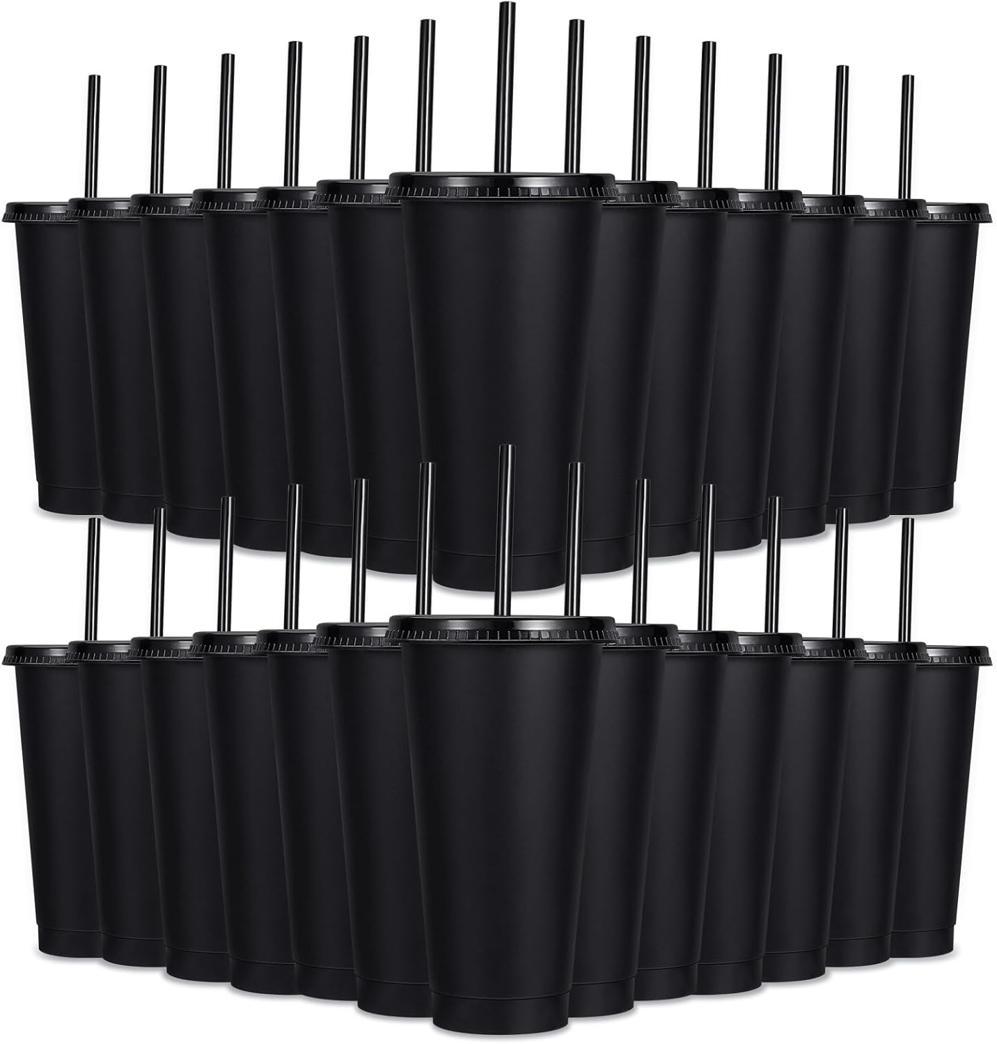 24 Pack Plastic Tumblers with Lids and Straw, Reusable Cups with Lids and Straws Colorful Cups for Cold Drink Iced Coffee, Plastic Tumbler Bulk for Party Birthday Gifts (24 oz, Stylish Colors)