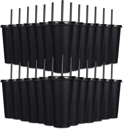 24 Pack Plastic Tumblers with Lids and Straw, Reusable Cups with Lids and Straws Colorful Cups for Cold Drink Iced Coffee, Plastic Tumbler Bulk for Party Birthday Gifts (24 oz, Stylish Colors)