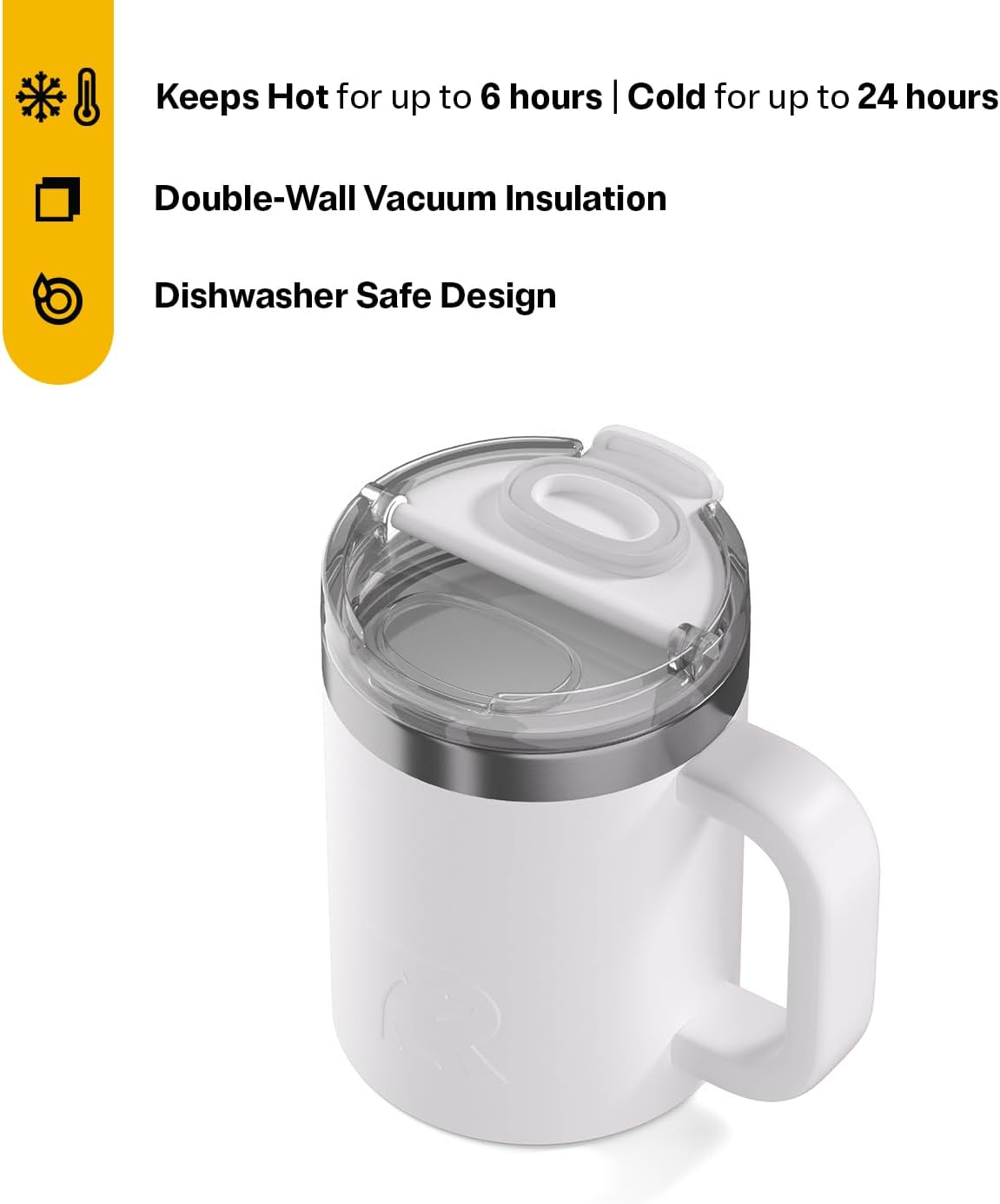 RTIC 12oz Essential Mug with Lid and Handle, Ceramic Lined, Insulated, Stainless Steel, Metal, Double Wall Vacuum-Insulation, Portable, Travel Cup for Hot and Cold Drink, Beach