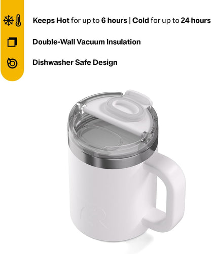RTIC 12oz Essential Mug with Lid and Handle, Ceramic Lined, Insulated, Stainless Steel, Metal, Double Wall Vacuum-Insulation, Portable, Travel Cup for Hot and Cold Drink, Beach