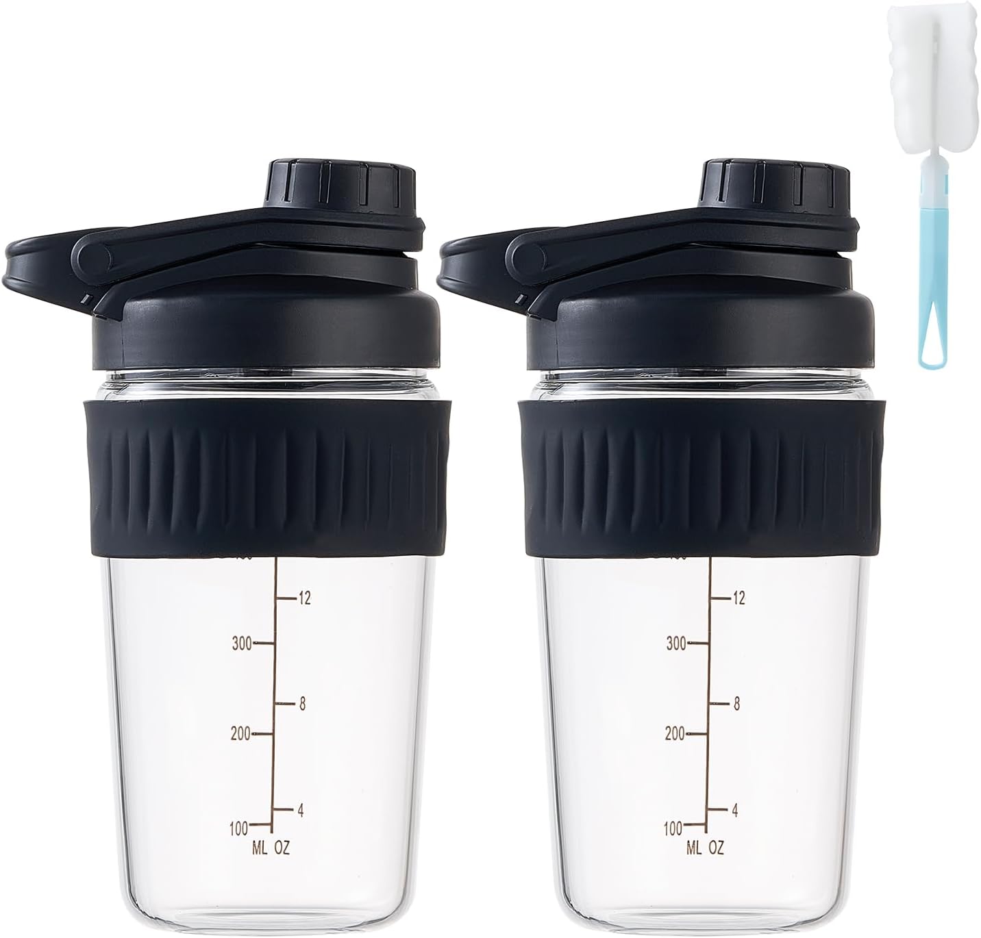 16oz Glass Shaker Bottle for Protein, Small Borosilicate Glass Protein Powder Leak-Proof Shaker Cup Mixes with 304 Blending Ball(16oz,Black)