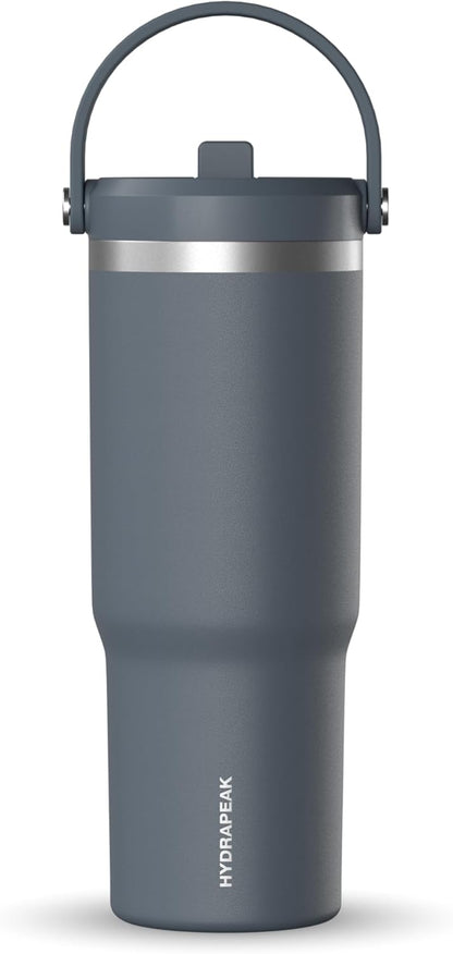 Hydrapeak Nomad 32oz Insulated Stainless Steel Travel Tumbler with Handle & Straw Lid, Leakproof, Cupholder Friendly, Keeps Drinks Cold 24 Hours, Reusable Bottle for Daily Hydration (Pale Sage)
