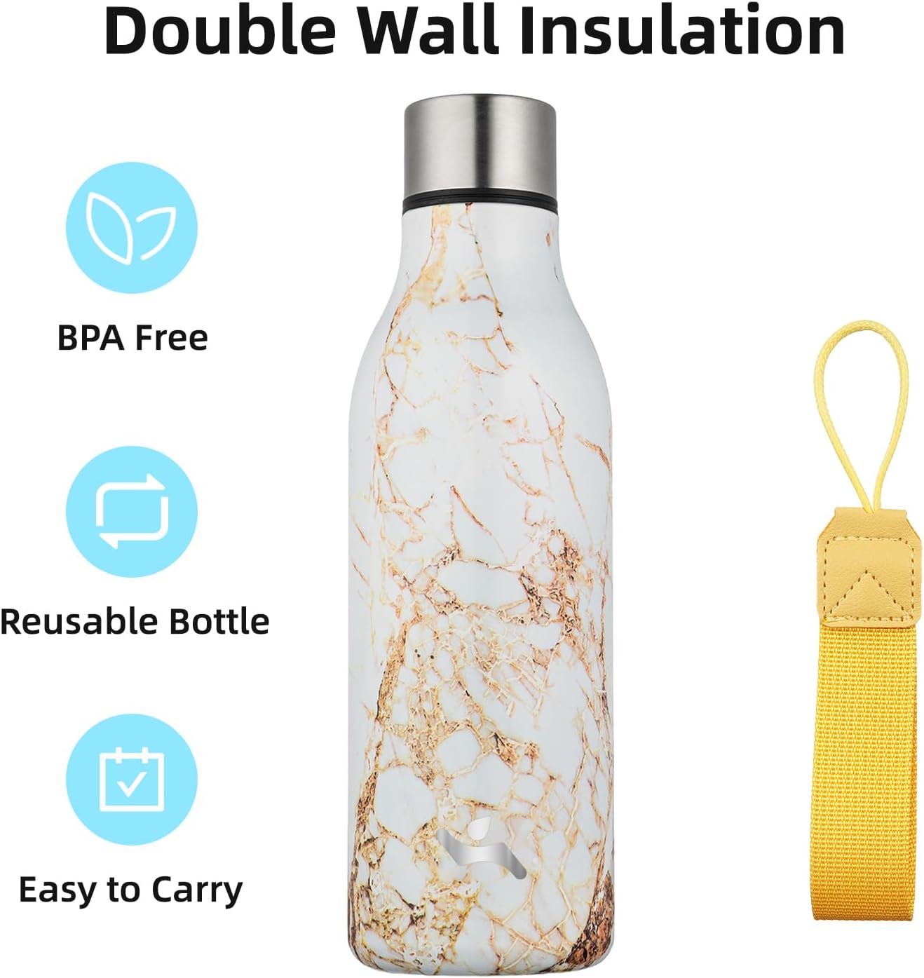 Konokyo Insulated Water Bottle with Strap,18 oz Double Wall Stainless Steel Vacuum Bottles Metal Water Flask,Macaron Green - Colors B