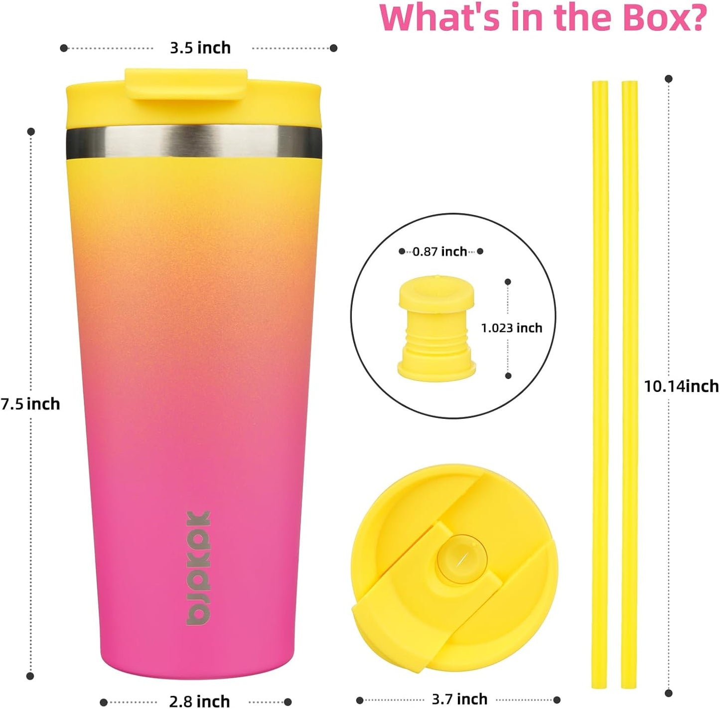 BJPKPK 22oz Insulated Tumbler With lid And Straw Stainless Steel Tumblers Travel Coffee Mug Reusable Thermal Cup,Sky
