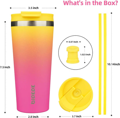 BJPKPK 22oz Insulated Tumbler With lid And Straw Stainless Steel Tumblers Travel Coffee Mug Reusable Thermal Cup,Sky