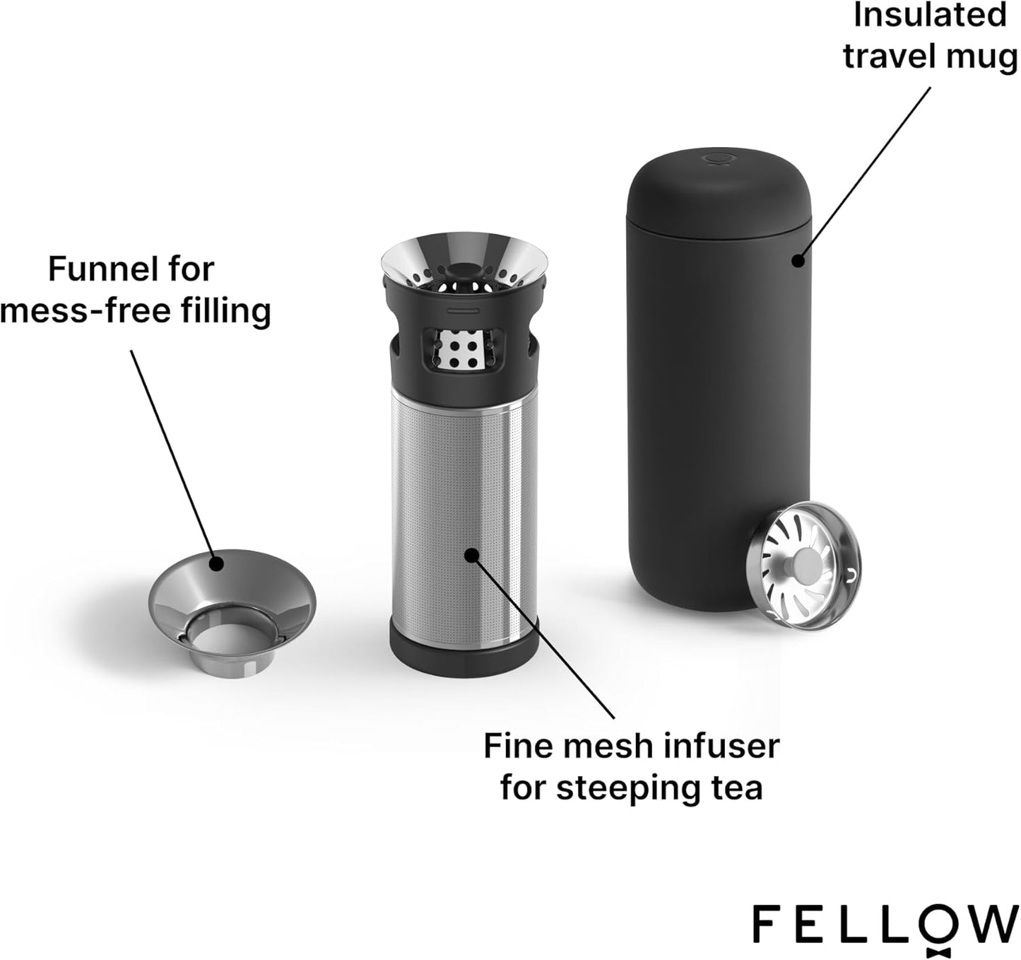 Fellow Carter Tea + Cold Brew Infuser & Carter Move 16 oz Tumbler Set - Steep Tea On-The-Go - Vacuum-Insulated Stainless Steel Travel Mug w/Snap-In Infuser For Steeping, Cold Brew, Stone Blue