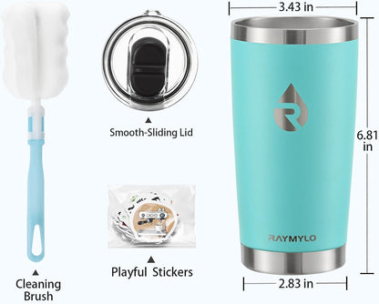 RAYMYLO Insulated Travel Coffee Tumbler 20oz, Detachable & Spill-Proof Slider Lid for Thorough Clean, Stainless Steel Reusable Coffee Mug with Lid Fits Most Car Cup Holder & BPA Free