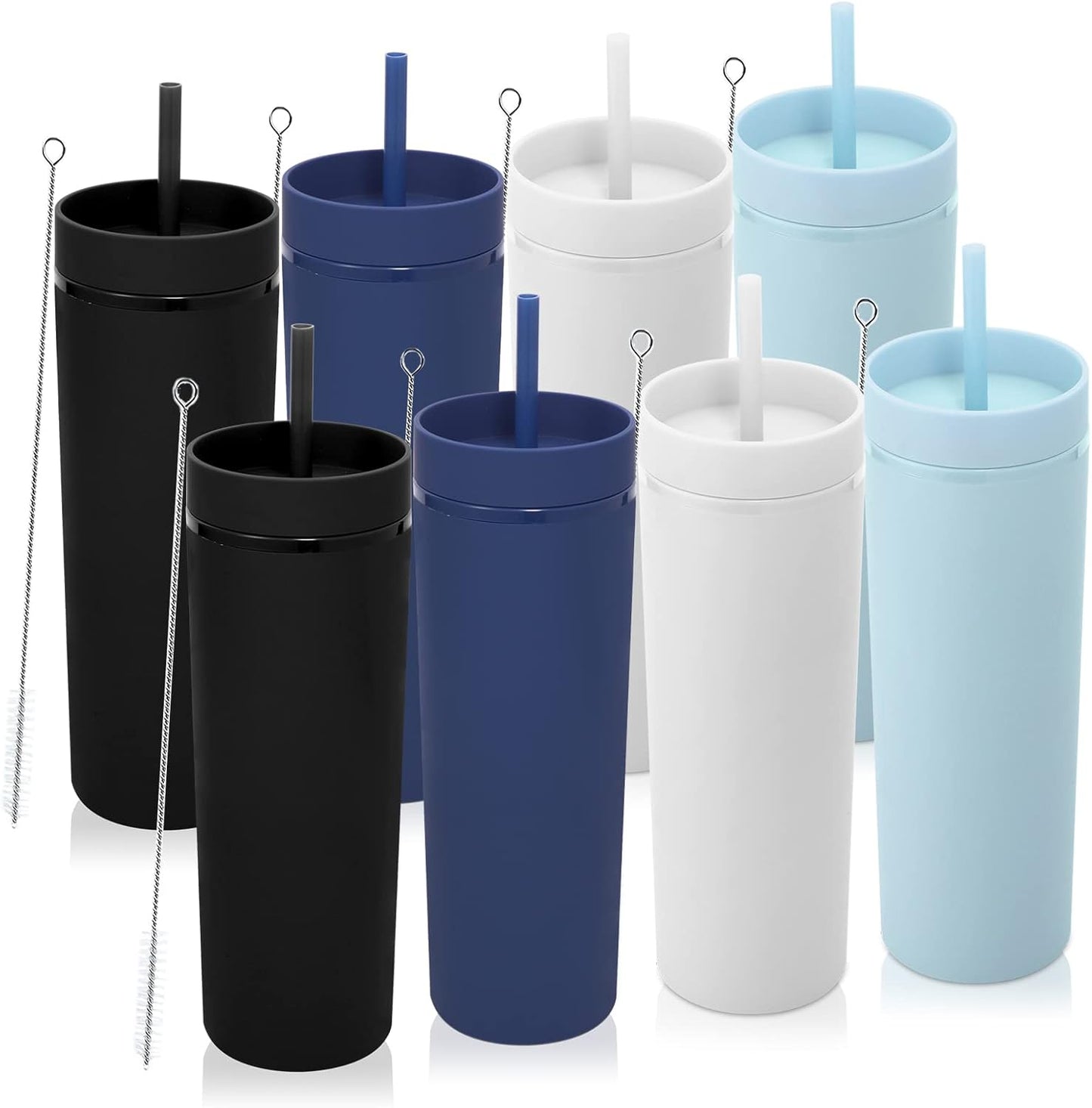 Volhoply 20oz Plastic Skinny Tumbler,Double Wall Tumblers with Lid and Straw,Reusable Travel Iced Coffee Mug,BPA Free Matte Acrylic Water Cups With Straw for Parties,DIY Gifts(Black,1 Set