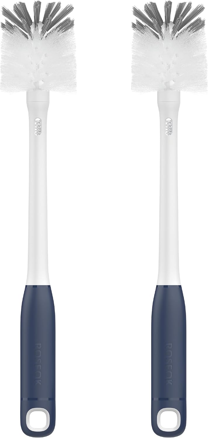 ROSEOK 2 in 1 Long Handle Bottle Brush with Straw Brush for Cleaning Glass, Sports Bottle, Coffee Mug,Navy Blue,1 Pack