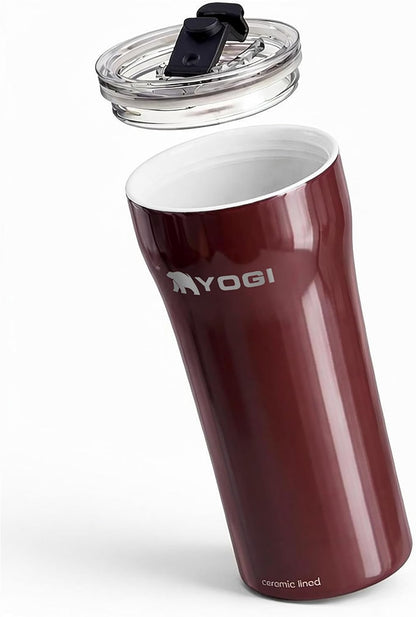 YOGI Ceramic Lined Metal Allergy Safe 16oz Coffee Tumbler with Leakproof Lid BPA Free Vacuum Insulated Stainless Steel Cupholder Friendly Travel Cup for Coffee and Water Sandstone