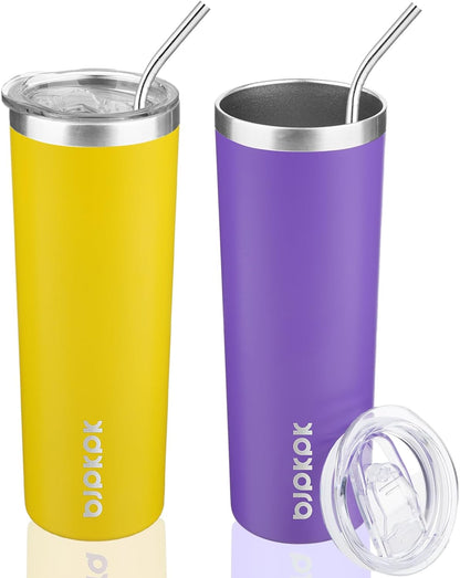 BJPKPK Skinny Tumbler with Lid 20 oz Stainless Steel Vacuum Insulated Double Wall Travel Coffee Water Tumblers Cup,White
