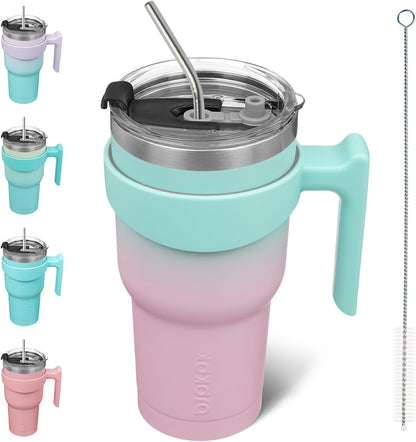 BJPKPK Tumbler With Handle And Straw Lid 40 oz Stainless Steel Insulated Coffee Tumbler Cups For Home, Office or Car,Turquoise